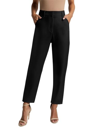 NIMIN Womens Work Dress Business Casual Pants High Waisted Office Trousers Straight Leg Ankle Slacks Pockets 2025 Summer Outfits Short Length Black Large