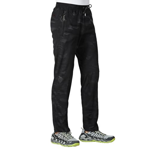 Rdruko Pantalones de chándal largos para hombre, pantalones de deporte, de secado rápido, pantalones de ocio, para hombre, fitness, con bolsillos con cremallera, camuflaje, L