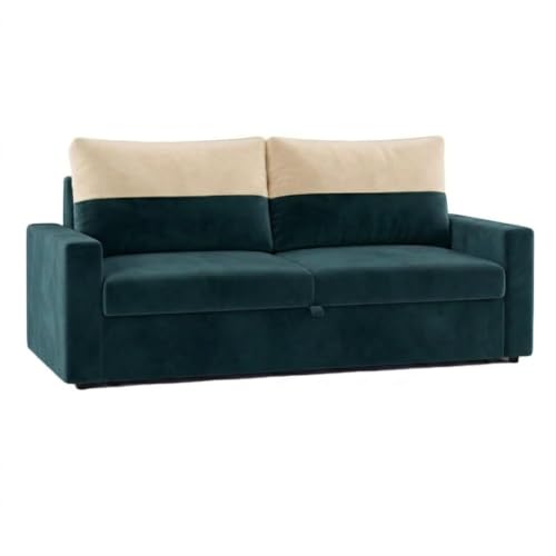 Image of SOCOZI Enrique 2 Seater Sofa Cum Bed | Soft Velvet Suede Fabric | Modern Convertible Design | Plush Comfort Seating for Living Room (Tealish Green)