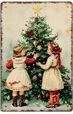Miniatura 7 de WEBEEDY Cartel de hojalata vintage con texto en inglés "Christmas Sister", diseño retro de metal de Navidad, póster de hojalata gruesa para