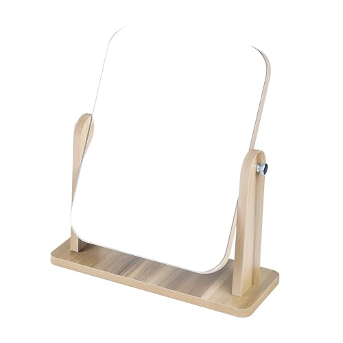 Bootoow Miroir de Maquillage de Table Rotatif à 360 degrés Miroir de Bureau en Bois Transparent Haut avec Support Miroir rectangulaire Debout Libre (18 * 21 * 13)