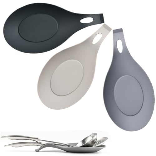 Spoon Rest Kitchen, 3 PCS Silicone Utensil Holder Rest for Cooking Wooden Ceramic Tea Spoons,Home Kitchen Tools Accessories(Black (1pc), Dark Grey (1pc), Light Grey (1pc)