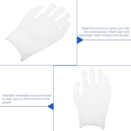 Guantes de hilo de algodón para joyería y archivo de documentos, 12 pares reutilizables 7