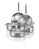 『ALL-IN-ONE COOKWARE SET』Includes essential pots and pans for everyday cooking—10 inch & 12 inch Frying Pan, 10 inch (3QT) Saute Pan with Lid, 1.5QT Sauce Pan with Lid, 4 QT Stock pot with Lid, a complete set that’s perfect for home kitchens, RVs, or...