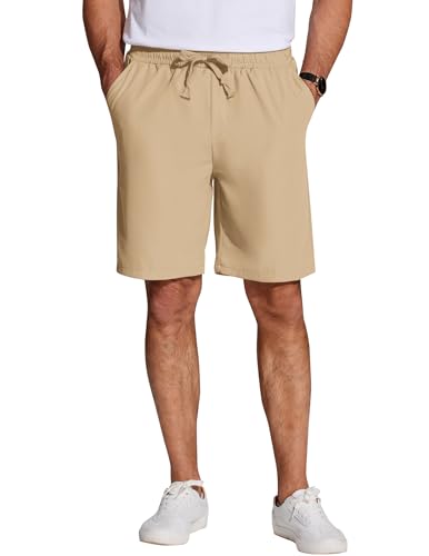 COOFANDY Kurze Hosen Herren Leicht Sommershorts Strandshorts mit Gummizug Kurze Hose Shorts mit Taschen Herren-Shorts Hellkhaki L