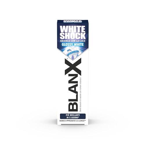 BlanX, Dentifricio White Shock Glossy White, Dentifricio Sbiancante, Denti Naturalmente Più Bianchi e Brillanti, Con ActiluX e Pro-Shine, 75ml