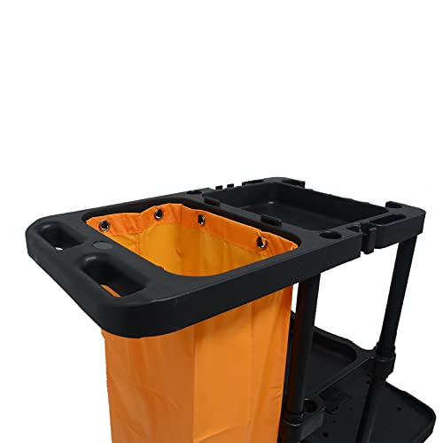 Tonchean Commercial Janitorial Cart 3 Shelf Housekeeping Cleaning Cart, Large Capacity Mop Wringer Trolley With Wheels And 25 Gallon Vinly Bag 44.5”L X 22”W X 36.6”H, Black #TOP7