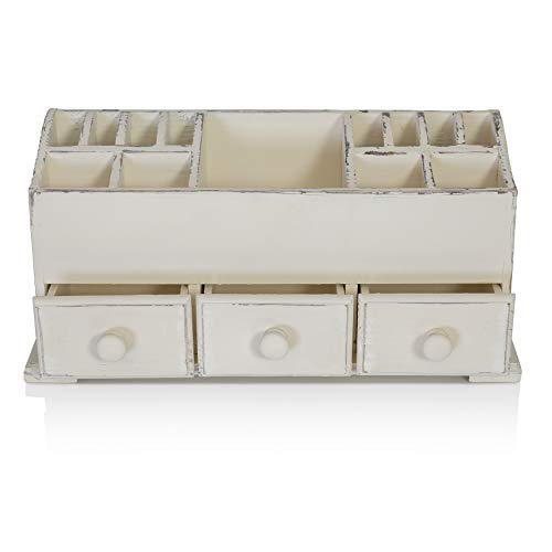 Vanity Drawer Beauty Organizer 3 Drawers - Wooden Cosmetic Storage Box for Neat & Organize Storing of Makeup Tools, Small Accessories at Home & Office Vanities & Bathroom Counter-top (Rustic White) - Thumbnail 6