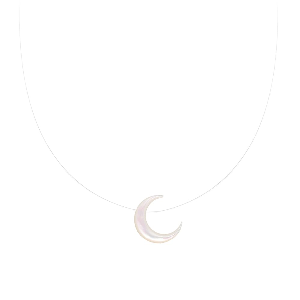 MODAGIRLTransparent Invisible Fishing Line Necklace with Natural Mother of Pearl Moon Crescent Choker Christmas Gift for Women