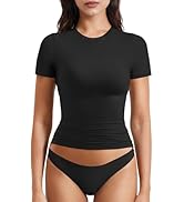 YEOREO Women's Double Lined Fitted Basic Tops Casual Short Sleeve Crew Neck T Shirt Sweeney Y2K G...