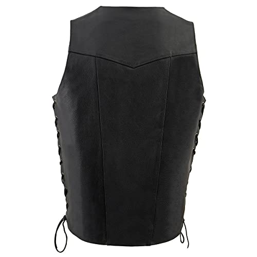 Milwaukee Leather SH1392Tall Men's Black Leather 10 Pocket V-Neck Side Lace Motorcycle Rider Vest w/Snap Closure2