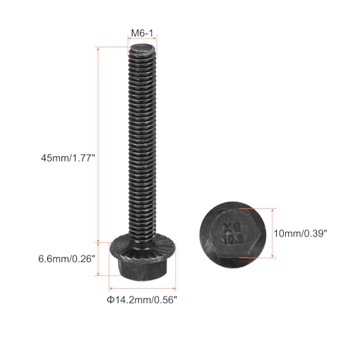 Image of uxcell M6-1x45mm Hex Serrated Flange Bolts 10.9 Grade Carbon Steel Screws 10pcs
