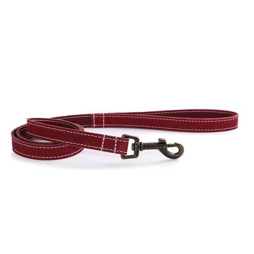 Ancol Timberwolf - Guinzaglio per cani in pelle color lampone – briglia in pelle resistente con gancio oro antico – 60 cm x 19 mm