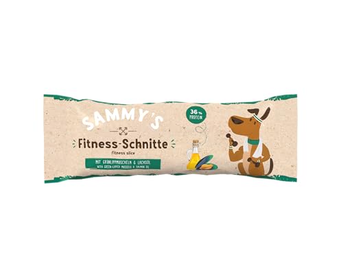 Sammy´s Fitness Schnitte mit Grünlippmuscheln und Lachsöl | Proteinreich | Schonend hergestellt & luftgetrocknet| Getreidefrei | Hundeleckerli | Trainingssnack | Frisch Fleisch 20 x 25 g