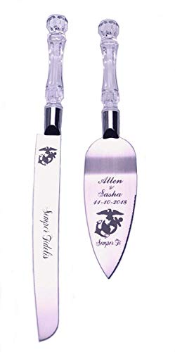 Marine Engraved Wedding Cake Knife/Server Set