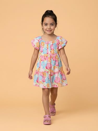Image of Nautinati Girls A-Line Printed Dress with Puff Sleeves | Age 2-10 Years