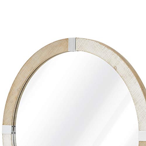 H HOMEBROAD. Rustic Solid Wooden Framed 31.5 inch Round Wall Mirror, Farmhouse Decor Mirror, Large Wooden Circle Frame Mirror for Wall Decor, Living Room Bedroom Bathroom Entryway, Rustic Brown White - Image 6