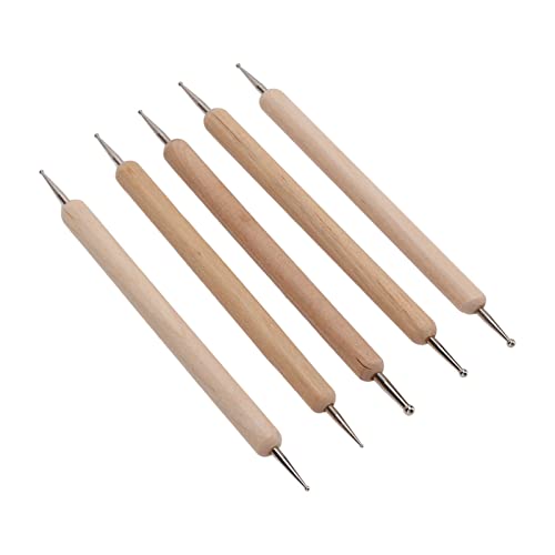 GLOGLOW Nan 5PCS Double End Dotting Styluses, Wood Embossing Tools for Clay Sculpting and Nail Art Designs Leather Tools