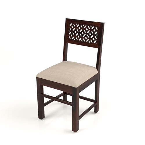 Image of Solid Sheesham Wood 4 Seater Large Dining Table Set with Cushioned Chairs for Dining Room | Living Room | Home & Office | Hotels Restaurant & Cafe (4 Seater Large, Walnut Finish)