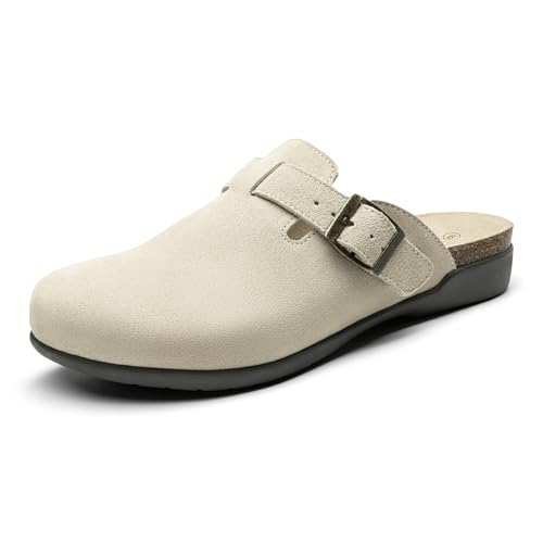 Image of Athlefit Womens Casual Clogs Soft Cork Footbed Mules for Women with Arch Support Adjustable Buckle Slip On Shoes for Home Wear Travel Work Teachers Beige 10