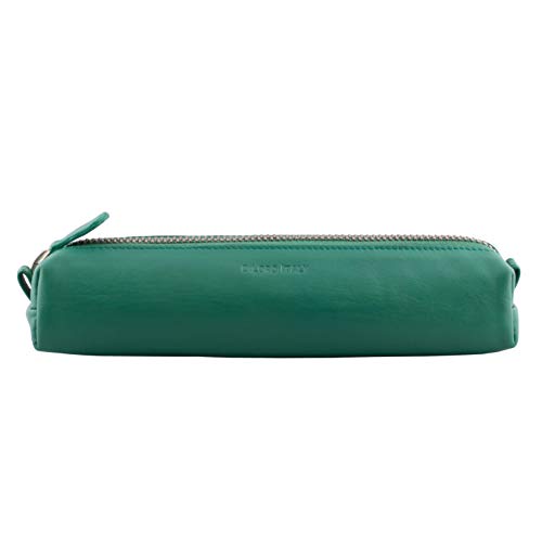 Image of DiLoro Leather Zippered Fountain Ballpoint Rollerball Pens and Pencils Case Holder Pouch Genuine Full Grain Soft Nappa Leather (Light Green)