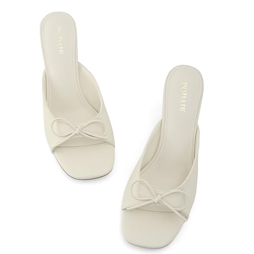 Image of Kitten Heels for Women Slip On Sandals Bow Mules Heeled Sandals Square Open Toe Dress Party Slides