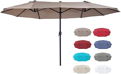 Outsunny 15ft Patio Umbrella Double-Sided Outdoor Market Extra Large Umbrella with Crank Handle for Deck, Lawn, Backyard and Pool, Tan