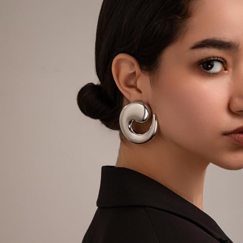 Gold Statement Earrings for Women Big Gold Earrings Large Chunky Silver Earrings for Women Irregular Geometric Drop Dangle Earrings Oversized Spiral Erarings Silver Chunky Jewelry2