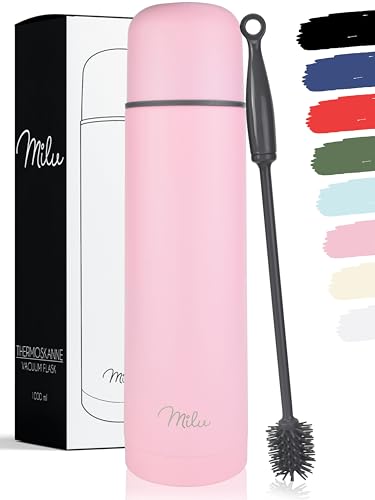 Milu Termo de café 500ml, 750ml, 1l - Botella térmica aislada, Frasco de Vacío de Acero Inoxidable, Sin BPA - Doble Pared Aislamiento al Vacio - 100% a prueba de fugas (Rosa, 750 ml)