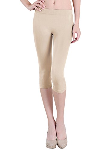 NIKIBIKI Women Seamless Basic Capri Legging Tights, Made in U.S.A, One Size (Stone)