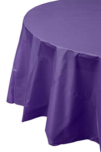 Exquisite 6-Pack Premium Plastic Tablecloth 84In. Round Plastic Table Cover - Purple #TOP2