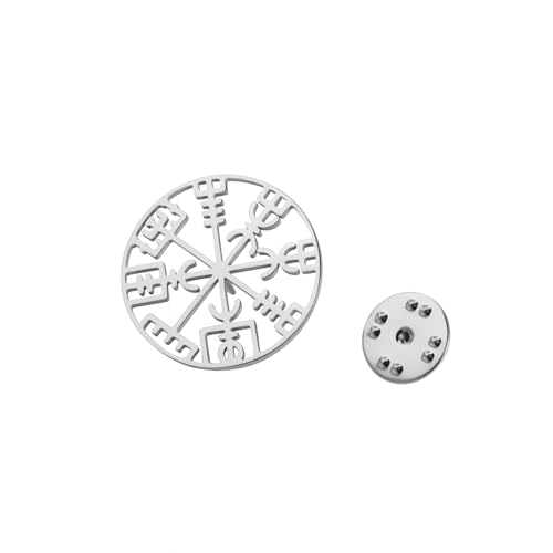 Amaxer Vegvisir - Spilla a forma di bussola, per donne e uomini, stile vichingo, vintage,, 26*26mm, Acciaio inossidabile