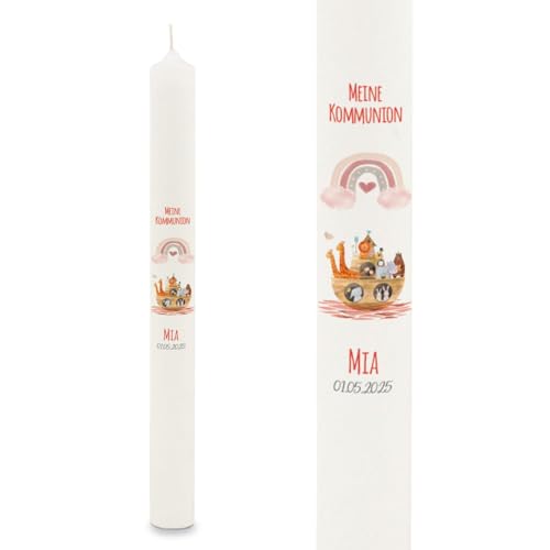 GRAVURZEILE Vela con diseño de arco iris con diseño de arca arcoíris, personalizable con nombre y fecha, regalo para bautizo, comunión o confirmación, para niños y niñas, vela altar 400/40 mm, color