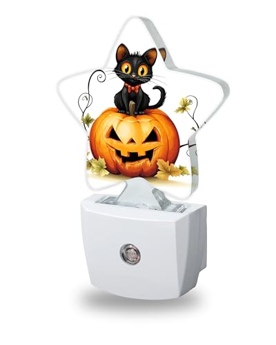Image of Nightlight,Black Cat Decorative Night Lights Plug Into Wall,Halloween Pumpkin Night Light with Auto Sensor for Bedroom,Nursery,Hallway,Stairway,Gifts