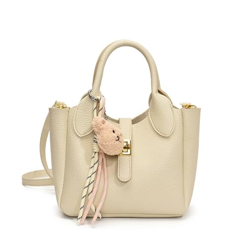 Mini Bucket Bag with Cute Charms Vintage Crossbody Handbag Leather Bucket Purses Handbag for Women