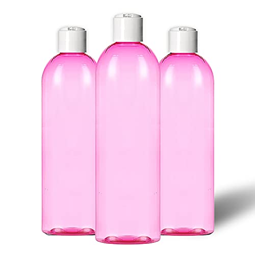 MoYo Natural Labs 8 oz Travel Bottles, Empty Travel Containers with Disc Caps, BPA Free PET Plastic Squeezable Toiletry/Cosmetic Bottles (Pack of 3, Pink)