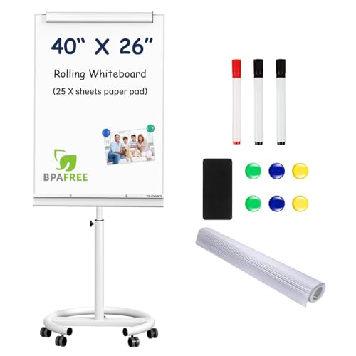 Image of TSJ OFFICE Rolling Whiteboard Standing - 40 x 26 Inches Mobile White Board