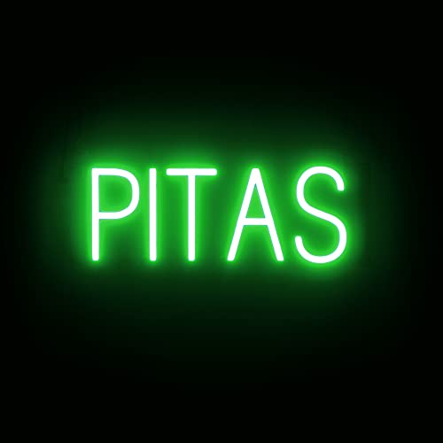 Image of SpellBrite LED Neon PITAS Sign for Business - Green, 18 inch x 6 inch | Ultra-Bright Click-Together Signage for Restaurants, with Visibility from 500 Feet - 8 Animations, 6 Brightness Settings