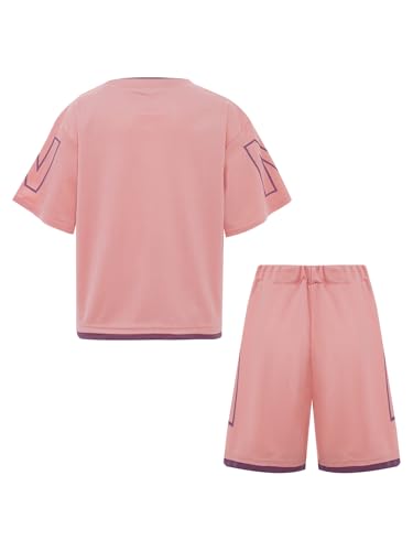Kids Girls Letter Print Short Sleeve T-shirt And Shorts Sports Tracksuit 2 Pieces for Running Jogging Exercise Pink 7-8 Years4