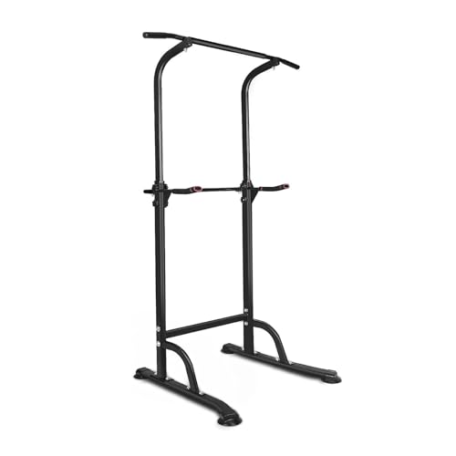 Power Tower Workout Dip Station Pull Up Bar, Height Adjustable Multi-Function Dip Stand for Home Gym, Strength Training Fitness Equipment