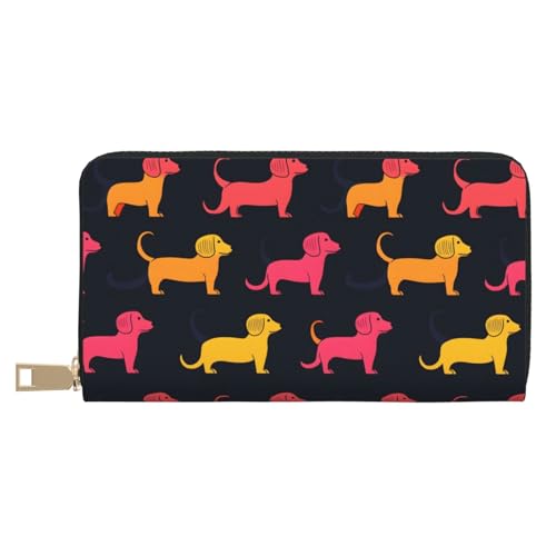 Leather Thin Slim Wallets for Women Men - Fashion Dachshund Dog Cute Print Card Wallet Holder with Zipper