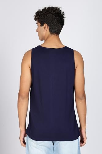 Image of Men's Black Tank Top, 100% Combed Cotton, Regular Fit, Sleeveless Gym Workout Vest with Logo