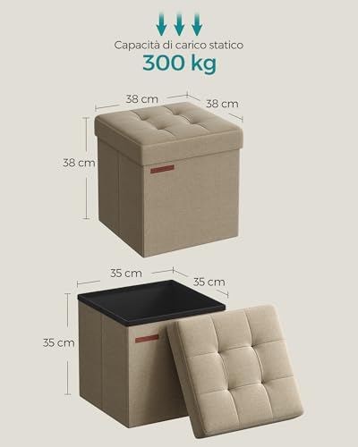 SONGMICS Pouf Contenitore da 38 cm, Cassapanca Pieghevole, Panca Contenitore, Poggiapiedi, per Camera da Letto Ingresso Soggiorno, Marrone Cammello LSF027K01 - Immagine 2