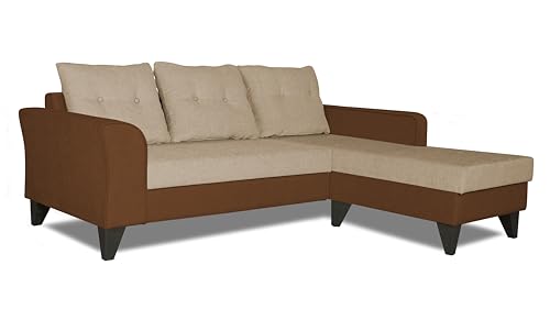 Image of Adorn India Maddox L Shape 4 Seater Sofa Set Tufted Two Tone RHS (Brown & Beige) (3 Year Warranty)