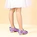 PANDANINJIA Girls Toddler/Little Kid Jada Dress Mary Jane Pumps with Heels Bow Party Wedding Princess Shoes (Purple Sequin, 7 M US Toddler)