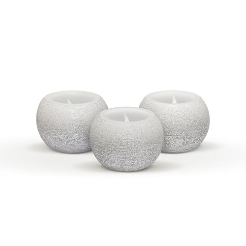 FURORA LIGHTING Small Silver Glittery Real Wax Flameless Candles, Pack