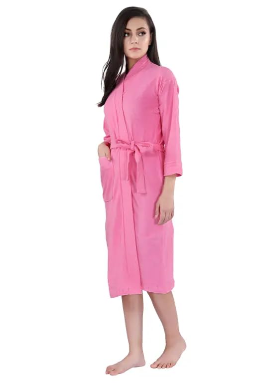 Premium Micro Terry Free Size Full Sleeve Unisex Adult Bathrobe with Front Pocket – Pink