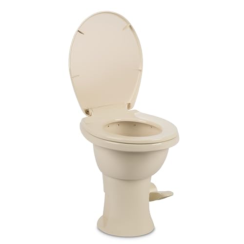 Image of Dometic Model 410 Complete RV Toilet - Round Porcelain Bowl, Universal Fit & 2-Bolt Mount, 18 inch Chair Height Residential-Style, Gravity Flush Toilet with Soft-Close Seat, Bone (9610008260)