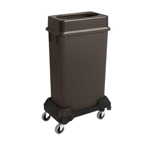 Image of 23 Gallon Slim Rectangular Garbage Can with Lid + Wheels - Brown
