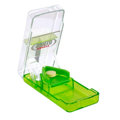 Image of Ezy Dose Pill Cutter and Splitter with Safety Shield, Daily Usage, Safely Cut Pills, Vitamins, Tablets in Half, Accurate and Easy Cutting, Stainless Steel Blade, Travel Sized, Green, BPA Free